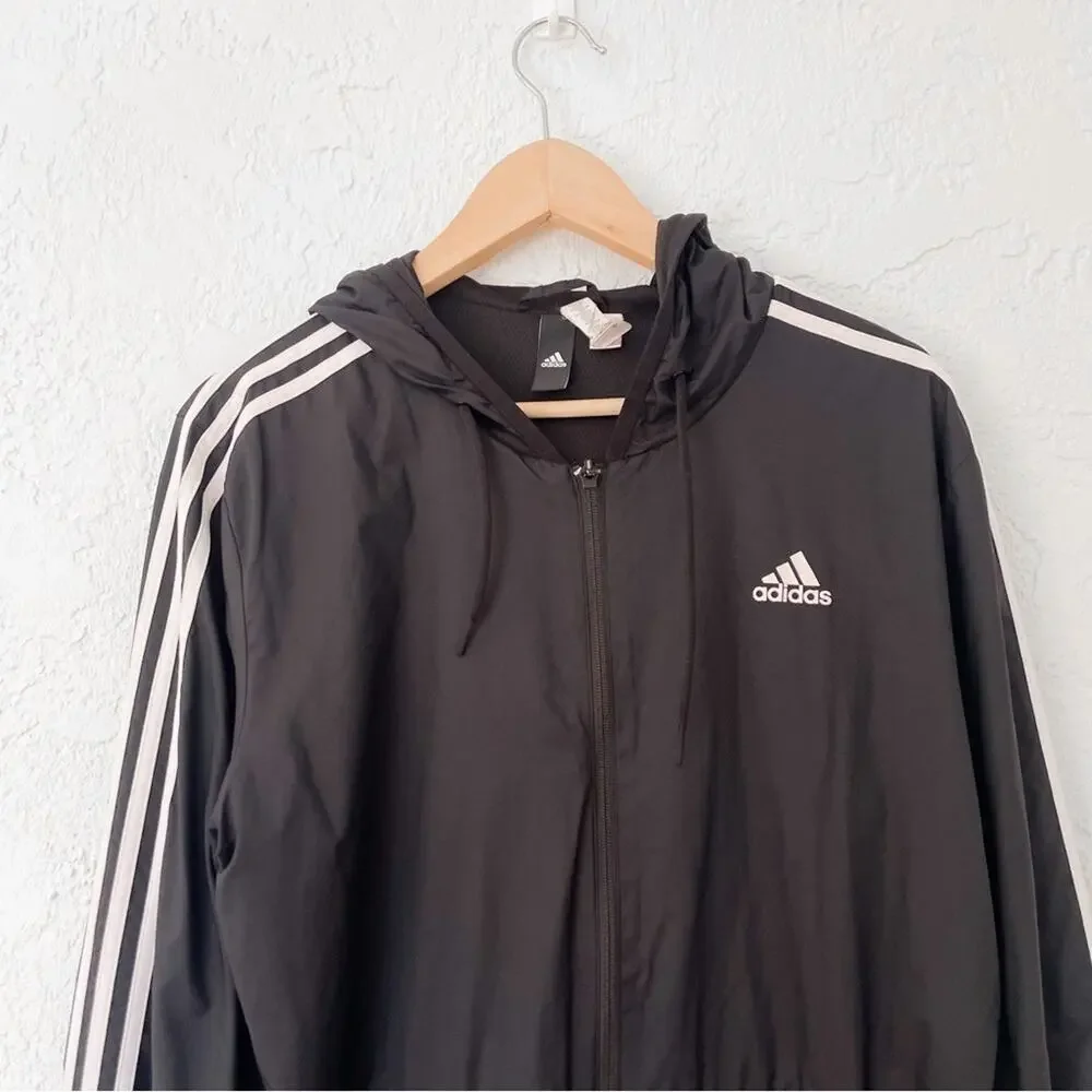 Adidas | Full Zip Black Windbreaker Jacket Medium